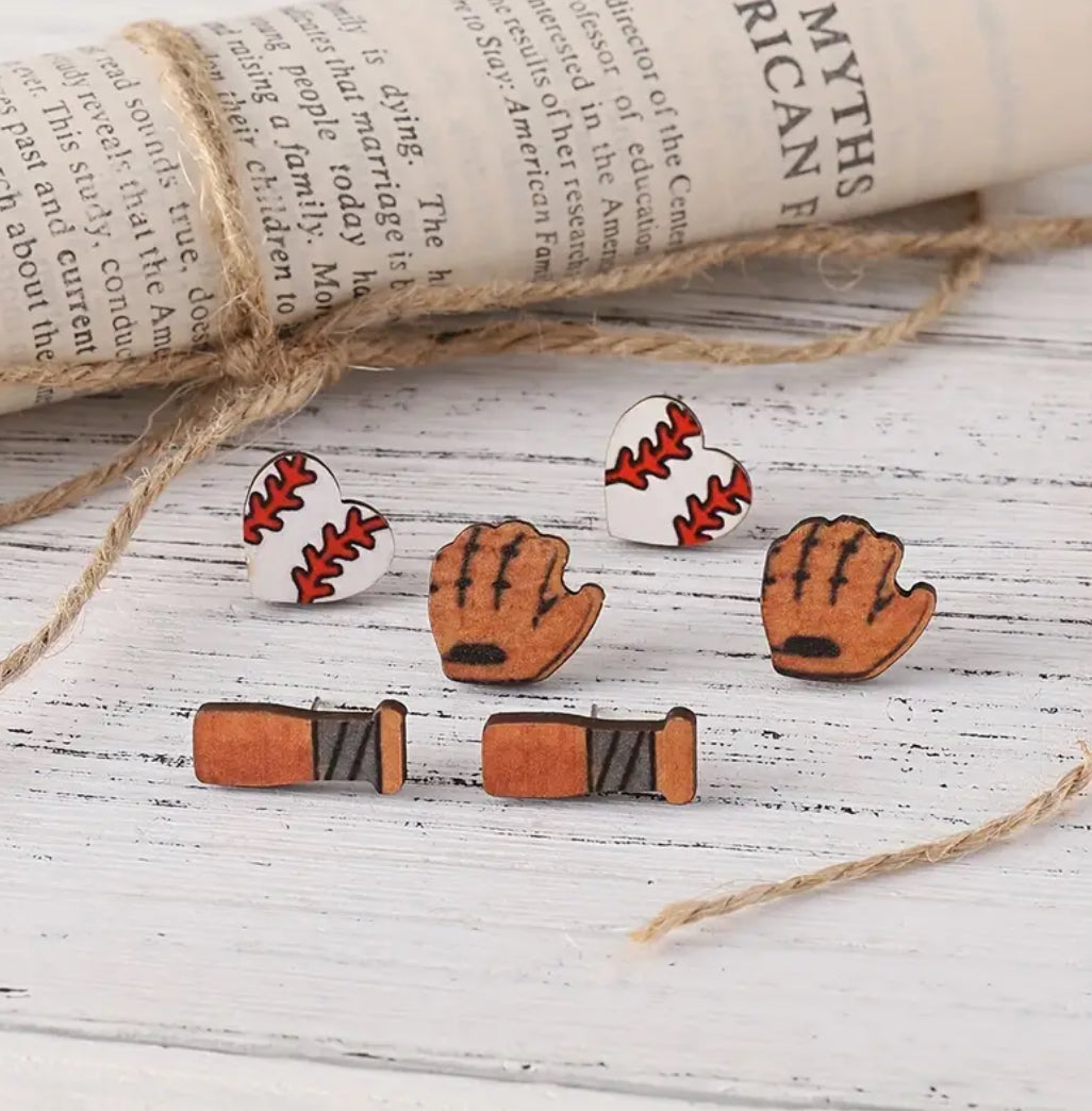 Wooden Baseball Earrings