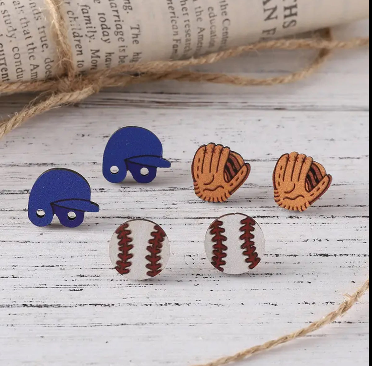 Wooden Baseball Earrings
