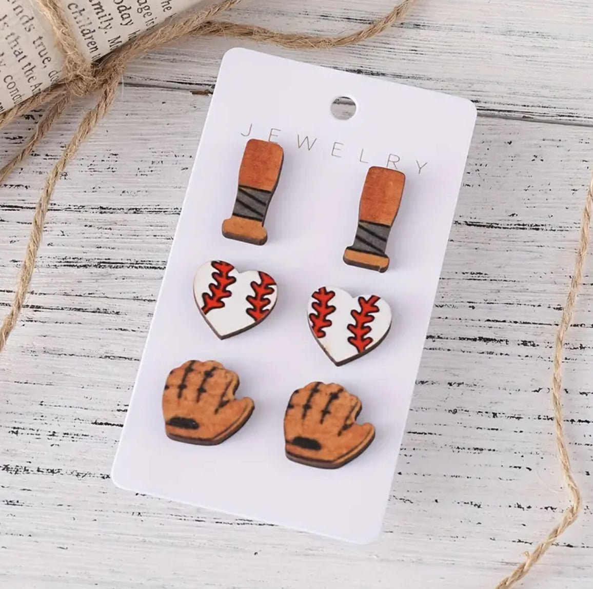 Wooden Baseball Earrings