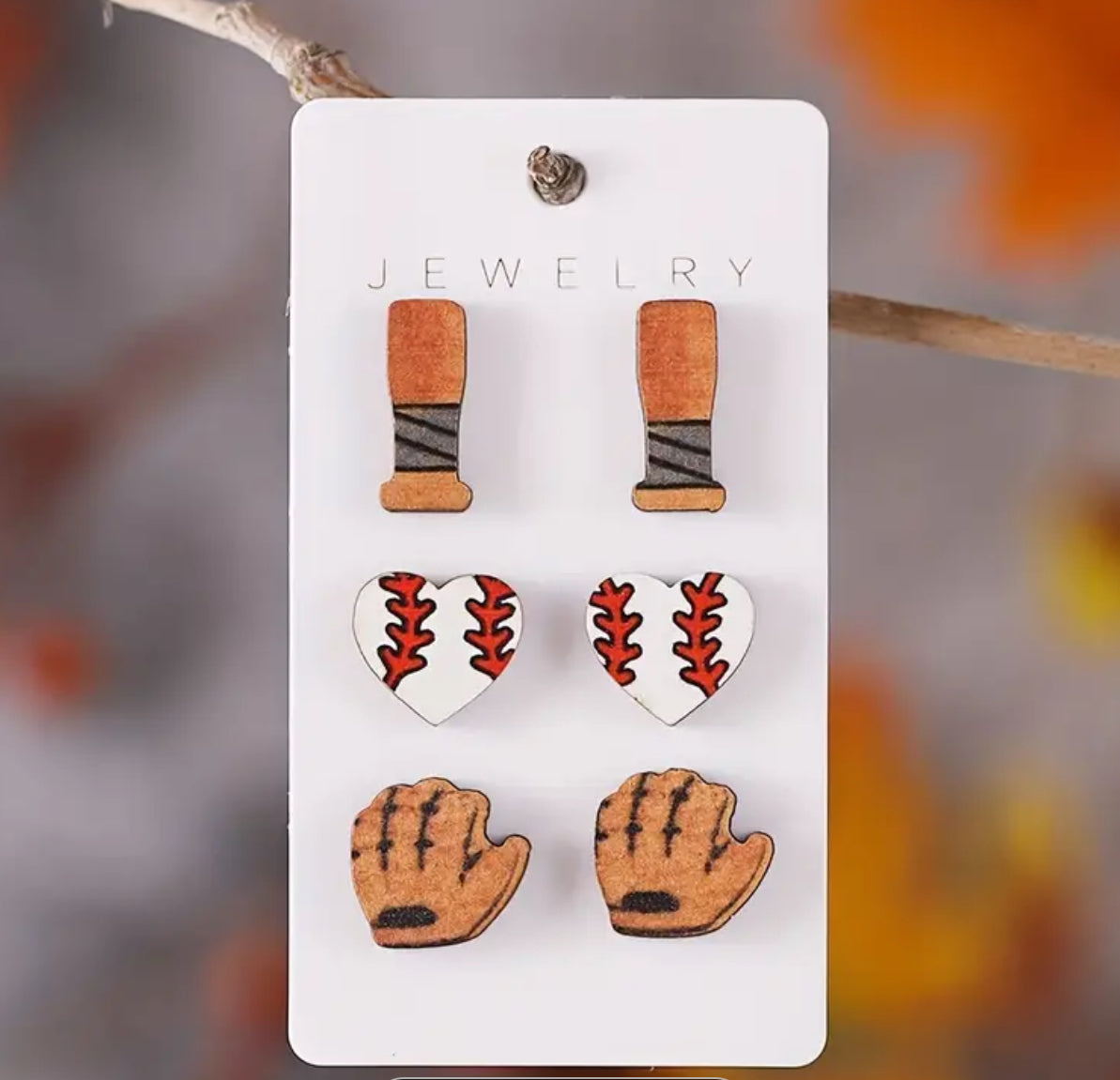 Wooden Baseball Earrings