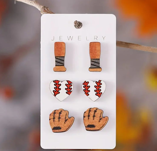 Wooden Baseball Earrings