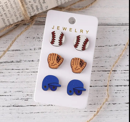 Wooden Baseball Earrings