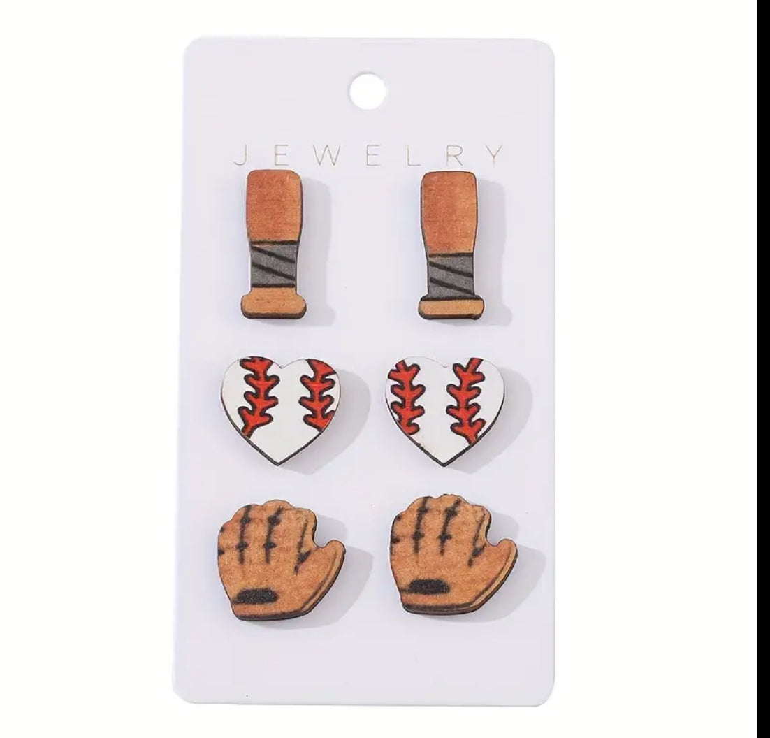 Wooden Baseball Earrings